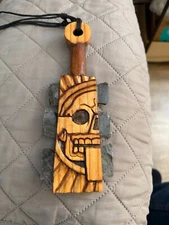 Macuahuitl Necklace, Aztec, Piedra de Muerte Black/Silver, Mictlantecuhtli, Mex