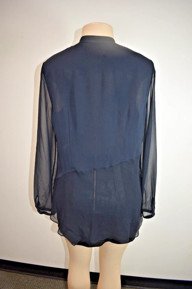 Top floral para mujer TAHARI azul oscuro de gasa transparente talla grande en oferta rn Foto 4 de 4