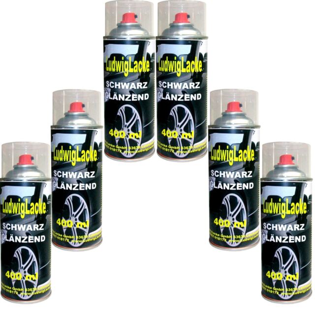 Schwarz glänzend 6 Spraydosen Autolack Schwarz GLANZ 400ml Ludwiglacke
