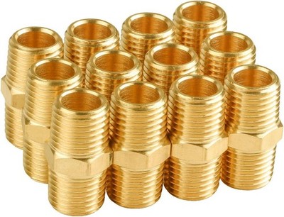 12-Pack 1/4 Inch Male Hex Nipples 1/4'' NPT Male Brass Pipe Fitting Adapters