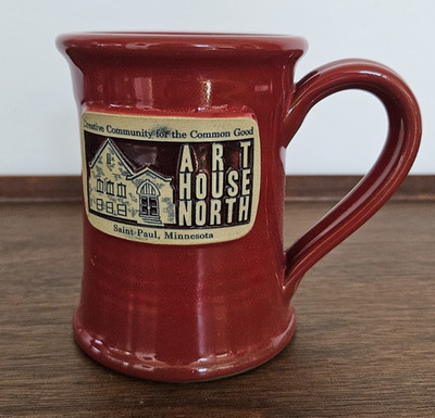 Deneen Pottery St. Paul, MN Mug Art House North 2016 Red hand thrown coffee 12oz