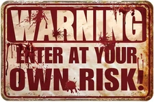 Metal Danger Sign - Rustic Halloween Warning Decor, Easy to Hang, 11.8x7.9"