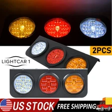 2 PCS LED Truck Trailer Tail Lights with Iron Bracket Base,12V-24V Round Led