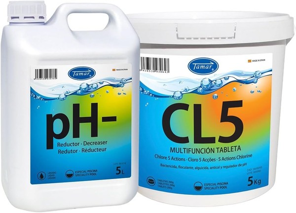 Pack Cloro 5 Acciones 5kg + Reductor de pH 5 litros