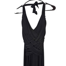 Vintage Y2K Taboo Black Halter Maxi Dress Crisscross Formal Cocktail Evening