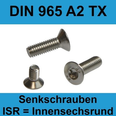 M4 ISO 14581 TX A2 Senkkopfschrauben Innensechskantrund Edelstahl DIN 965 M4x VA