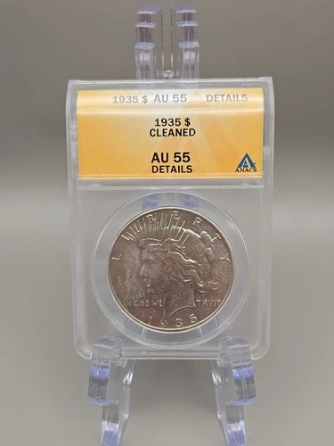 1935 $1 Peace Silver Dollar ANACS AU 55 - Cleaned