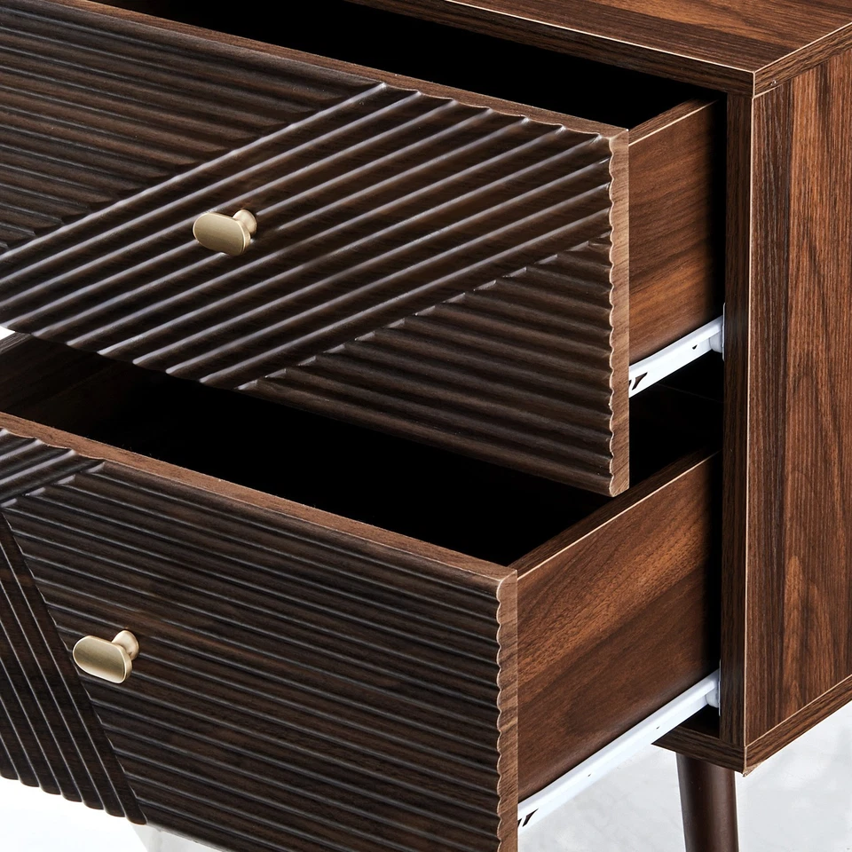 Mesita de noche marrón con cajón de almacenamiento grado P2 madera de ingeniería Foto 4 de 4