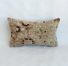 Turkish Rug Pillow Cover made with old wool rug , 12x20 inc