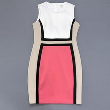 Calvin Klein Colorblock Sheath Dress Size 14 Sleeveless Pink White