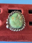 VINTAGE NAVAJO STERLING SILVER & GREEN TURQUOISE MEN'S RING SIZE 10  - 20 Grams
