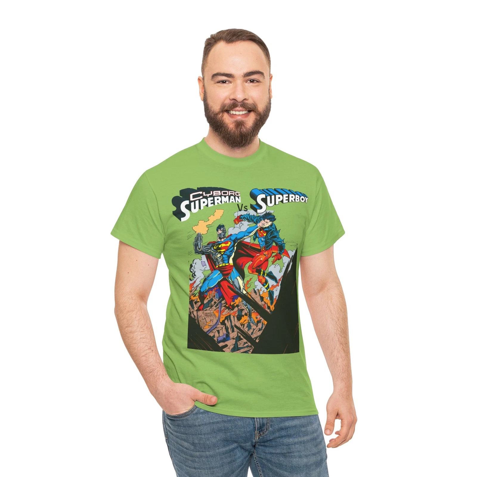Cyborg Superman Vs Superboy T-Shirt - Tom Grummett Art - DC Comics