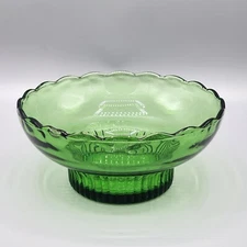 Vintage E.O. Brody Co. Green Clear Glass Bowl Cleveland USA Retro Cottage Decor 