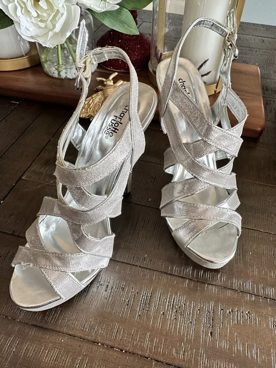 charlotte russe silver strap heels Size 7 eBay