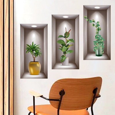 Wall Art Stickers Simulation 3D Three-dimensional Potted Green Plants Wallpapers