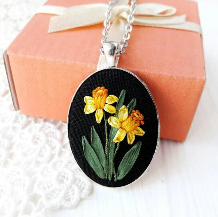 Daffodil necklace Welsh gift Yellow may flower narcissus jewelry Flower Jewelry