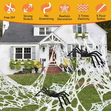 Extra Large Stretchy Spider Web - Giant Elastic Halloween Haunted House Decor