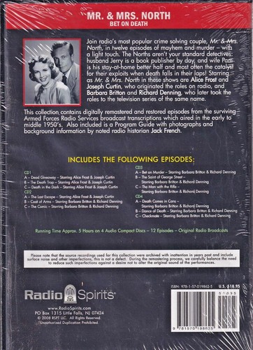 MR. AND MRS. NORTH : Bet on Death CLASSIC RADIO MYSTERY (2008 CD) (D) - Foto 2 di 2