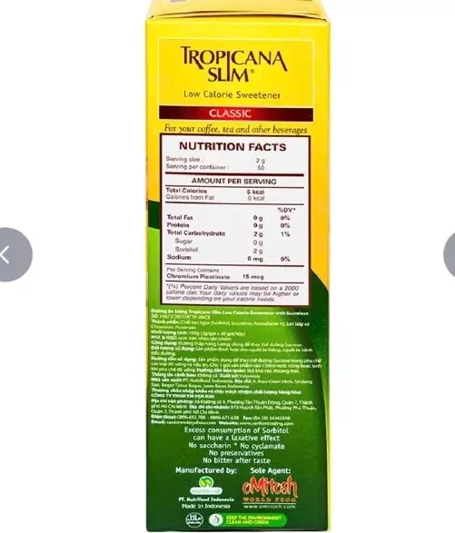 4x Tropicana Slim Low Calorie Sweetener - 200 Sachets 2g - Image 4 of 4