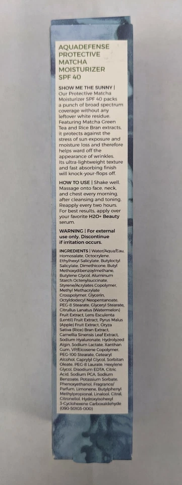 H2O+ BELLEZA AQUADEFENSE CREMA HIDRATANTE PROTECTORA MATCHA SPF 40 1.7fl oz NUEVA EN CAJA Foto 2 de 3