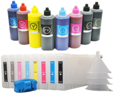 8pc Refillable Cartridge 8x500ml Pigment Ink Reset fr Epson Stylus Pro 7800/9800