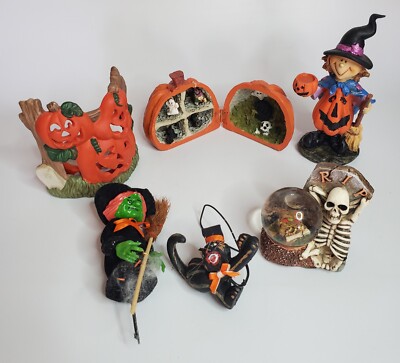 HALLOWEEN Prop Decor Lot of 3 Pumpkin Witch, Black Cat Skeleton Creepy Cute