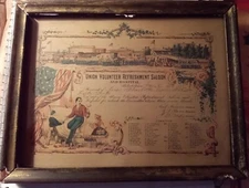 RARE ANTIQUE CIVIL WAR UNION VOLUNTEER REFRESHMENT SALOON RECEIPT 1863 FRAMED...
