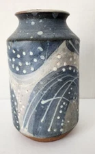 VTG Rare Mid Century Charles Counts Blue & White Design Studio Pottery  Vase 8"