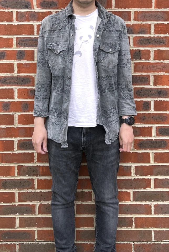 All Saints Mens OSLO 3/4 Suede Nordic Shirt Large Leather Moto Biker AllSaints - Image 4 of 4