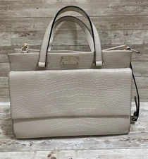 Kate Spade Purse Large Beige Pebbled Leather Crocodile Embossed