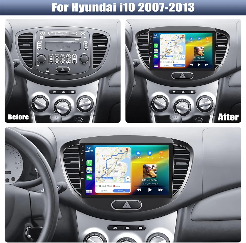 6G+128GB Für Hyundai i10 2007-2013 Android14 Autoradio NAVI GPS CarPlay DSP DAB+ - Bild 2 von 4