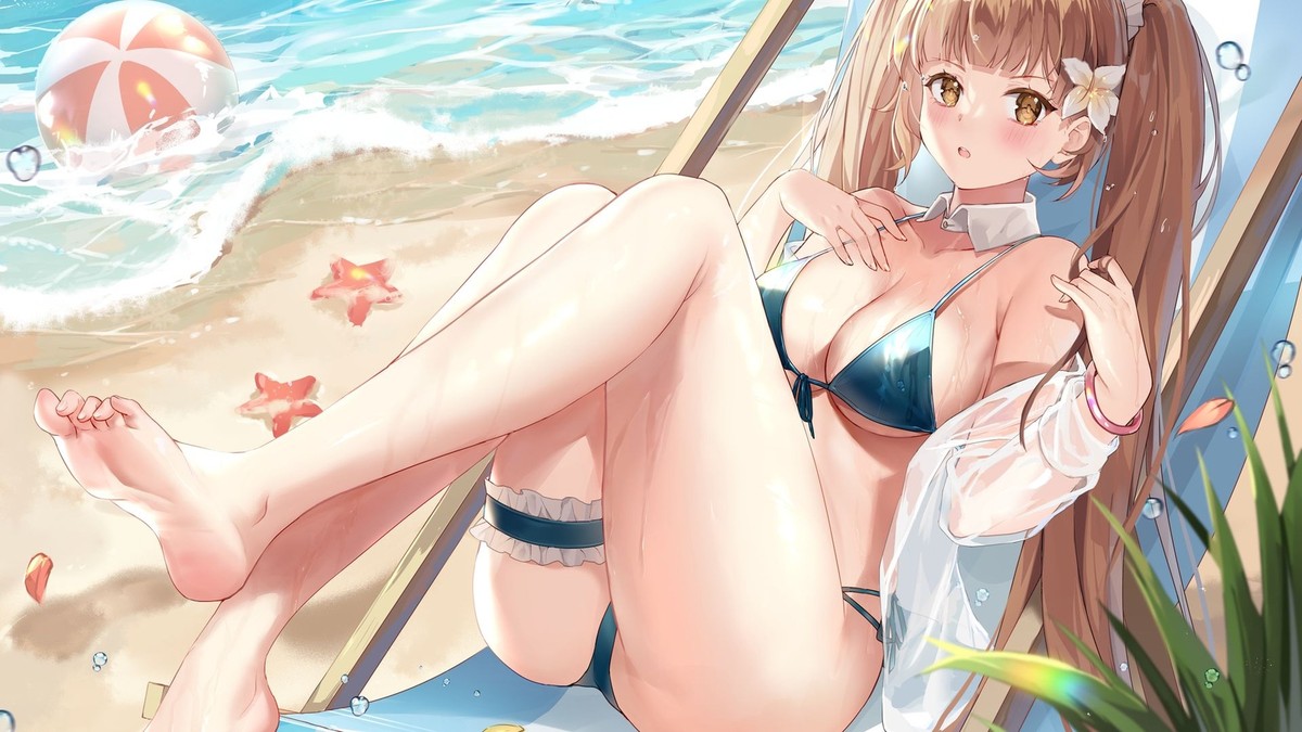Anime girls barefoot beach feet bikini cleavage big Playmat Gaming