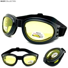 MOTORCYCLE Riding Padded Folding Pocket GOGGLES Protective Eyewear Yellow Lens