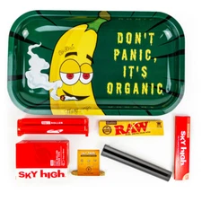 Metal Rolling Tray Banana Combo Bundle Kit RAW, SKY HIGH Gift Pack Set #22 King