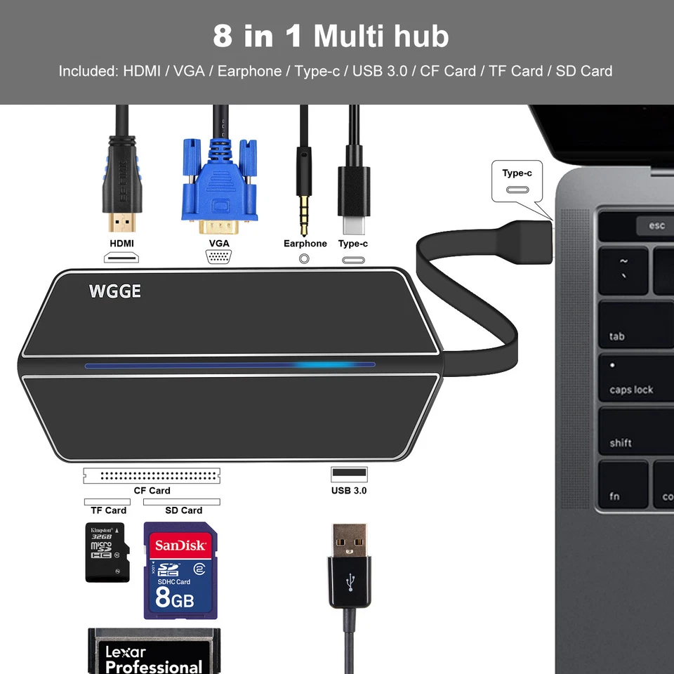 WGGE USB C Travel Dock, USB C/ Type c Hub 8-in-1 USB C Hub Adapter with 4K HDMI - Image 3 of 4