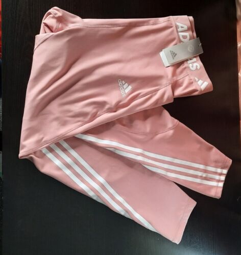 Adidas Womens Techfit Leggings Pink 3 Stripes With Side Pockets  UK 20- 22 - Afbeelding 1 van 16