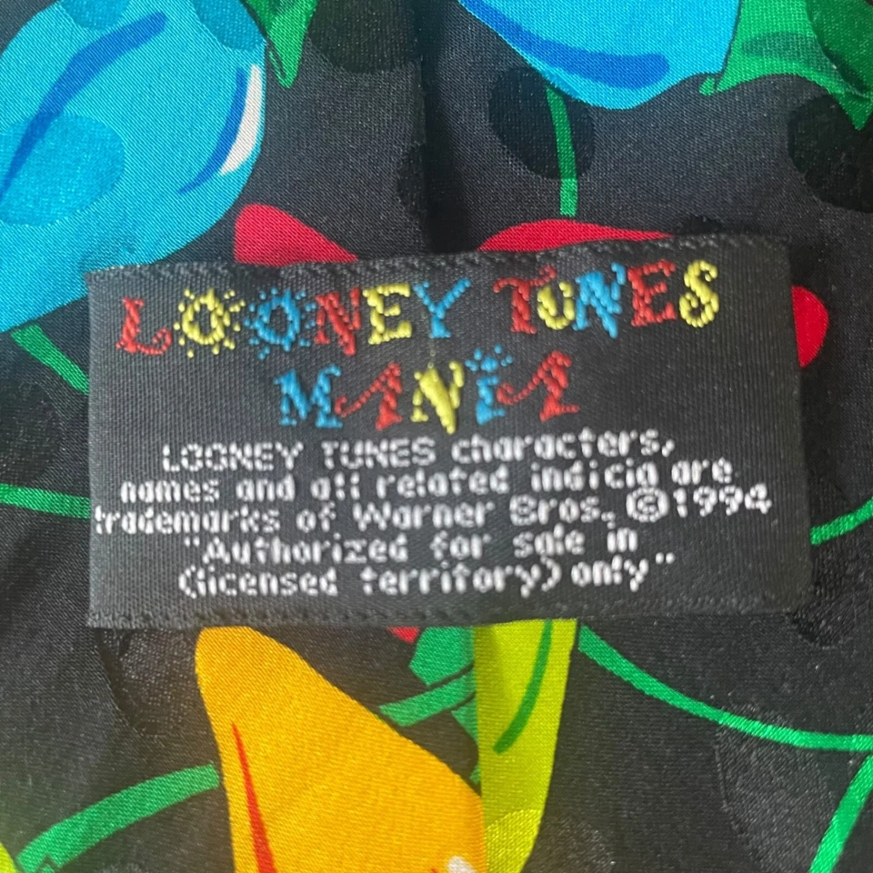 Винтаж 1994 Looney Tunes Рождество 100% Шелковый Галстук Жуки Tweety Taz Праздник Праздник - Изображение 2 из 4