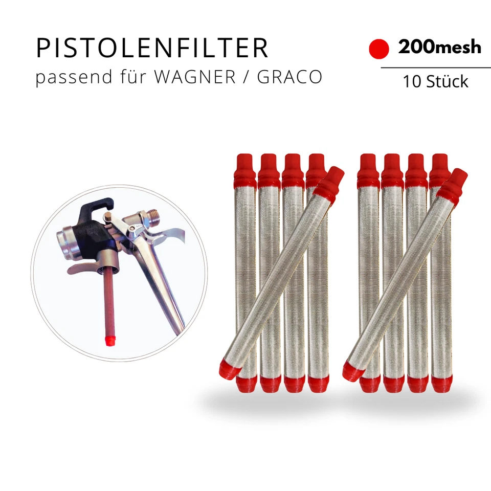 MARKENLOS 10x Filter Pistolen Filter 200 mesh rot passend für Wagner, WIWA, Larius
