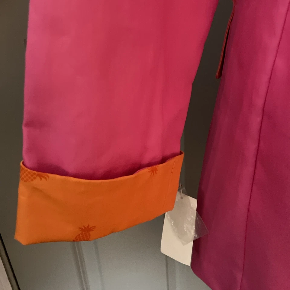 Jamaica Bay Trench Coat Size Medium Pink  Orange Pineapple Trim Water Resistant Foto 3 de 4