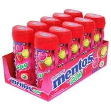 Mentos Sugar-Free Chewing Gum, Red Fruit Lime, 15 Piece Bottle, Pack of 10