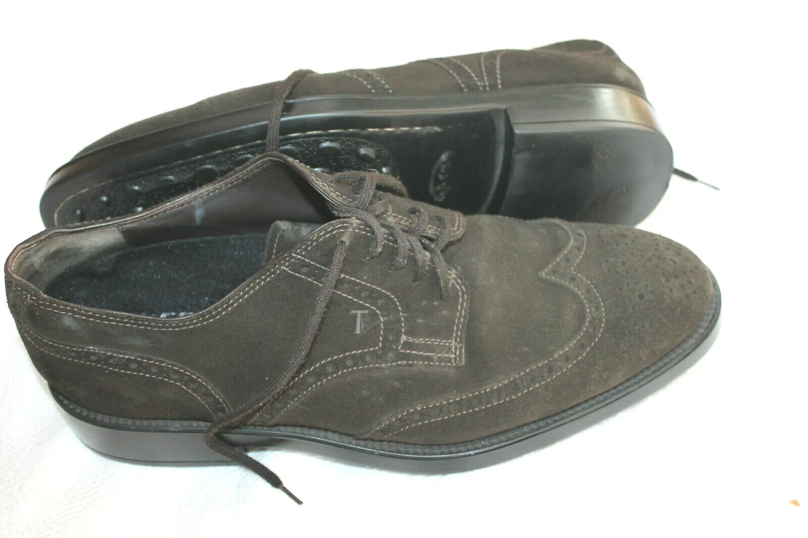 TOD’S TOD'S OXFORD BLUCHER A CODA DI RONDINE IN CAMOSCIO MARRONE taglia UK 10 US 11 Made in Italy