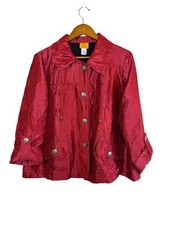 Ruby Rd Women's Jacket Size 14 Red Metallic Retro Button Front Blazer
