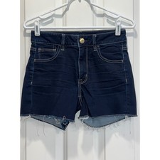 American Eagle Hi-Rise Shortie Dark Wash Raw Hem Denim Shorts Size 4