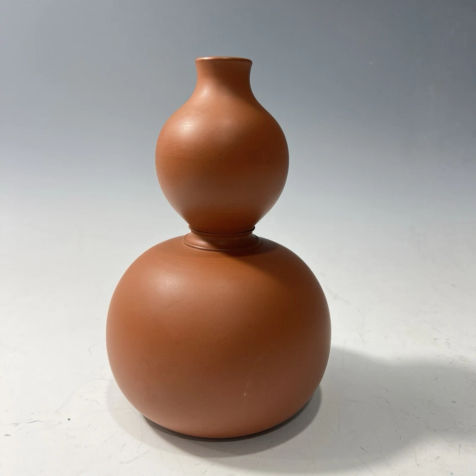 Antique Chinese Zisha Yixing Double Gourd Vase Purple Clay Inscribed 1920s - Image 4 of 4