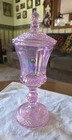 Fenton 95th Anniversary Pink Chiffon Iridescent Pedestal Glass Candy Dish & Lid