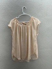 LC Lauren Conrad Womens Blouse Size XL Pink Rose Cap Sleeve Pleated Front
