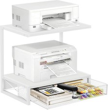 Printer Stand for Desk W/Storage Drawer 2 Tier Desk Shelf Wood Desktop Organizer