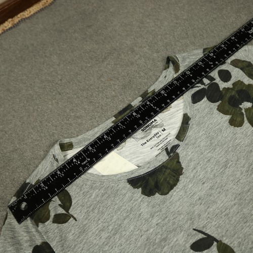 Sonoma The Everyday Tee Floral Long Sleeve Cotton Blend Round Neck Gray Green M - Picture 13 of 24