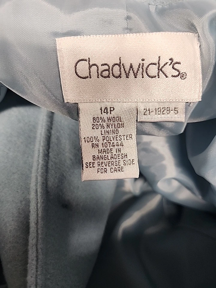Chadwicks Women's Coat 4 Button Wool Blend Size 14P - Light Blue  21-1929-5 - Image 4 of 4