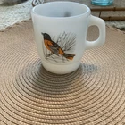 Vintage Anchor Hocking White Bird Mug Baltimore Oriole Chickadee